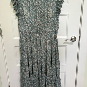 Floral Ruffle Maxi Dress - Teal and Blush